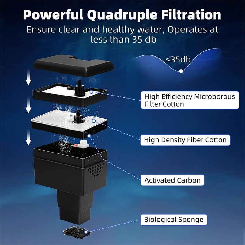 DATOO Small Fish Tank Ultra-Clear 1.6 Gallon Aquarium Starter Kits with LED Lighting and Filter System Beginner-Friendly Mini Betta Aquarium for Small Fish Shrimp Desktop Room Decoration - Image 5